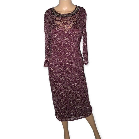 NWT vintage London Times Lace on Plum Evening Dress size 10 - Picture 1 of 6